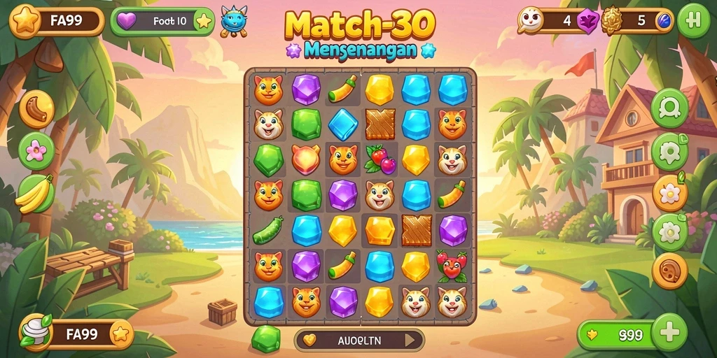 Tangkapan layar memperlihatkan gameplay seru FA99 dengan tantangan Match-3.
