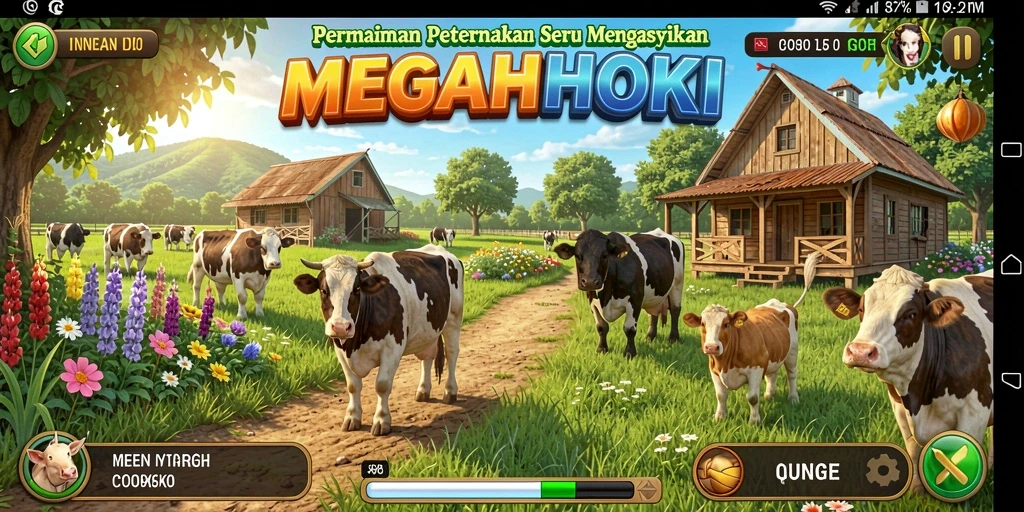 Tampilan gameplay seru di MEGAHOKI dengan ladang yang subur.