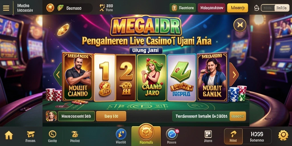 Screenshot gameplay MEGAIDR menampilkan dealer langsung dan suasana kasino yang hidup.