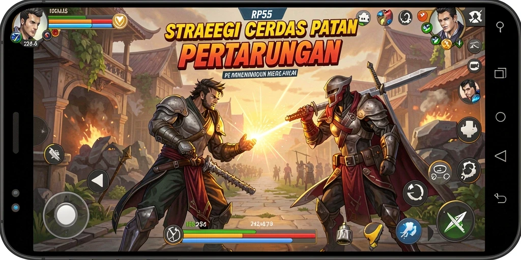 Screenshot RP55 menunjukkan aksi strategis yang mendebarkan dalam pertempuran.