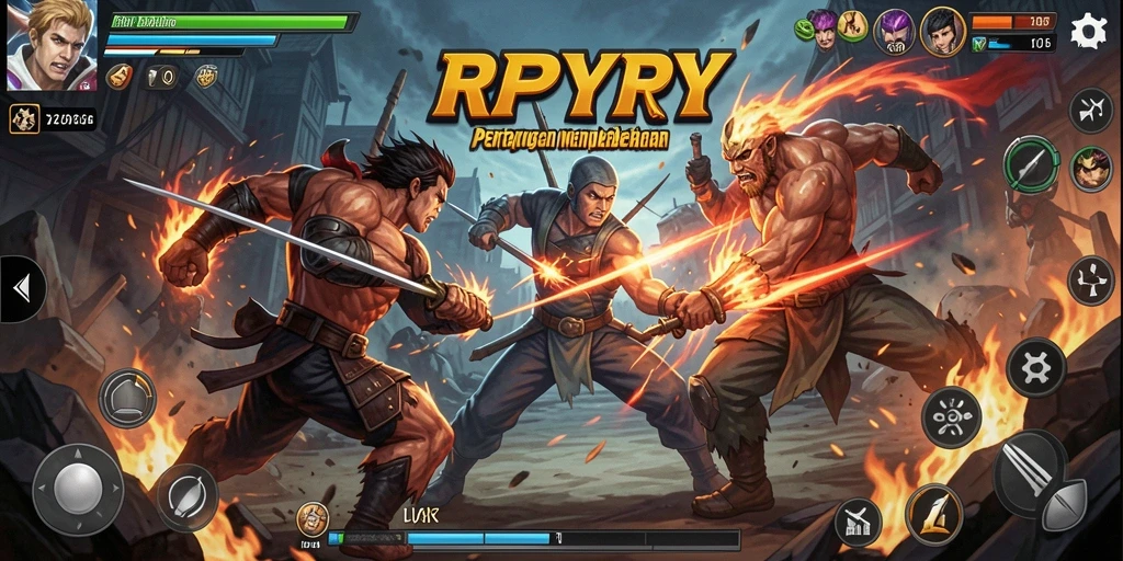Tampilan gameplay seru RPYYY dengan karakter bertarung intens.