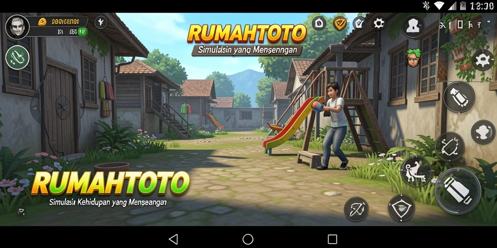 Screenshot gameplay RUMAHTOTO dengan desain rumah yang kreatif.