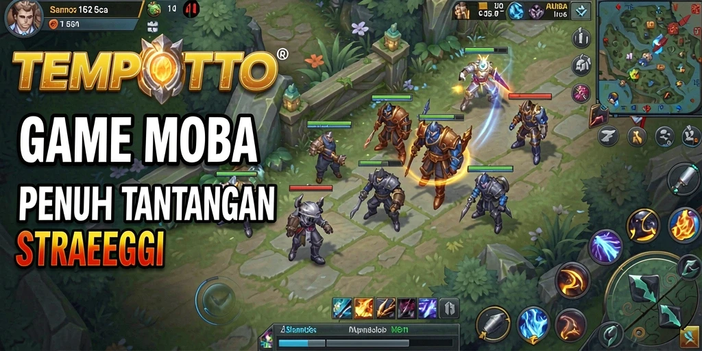 Gameplay seru dalam TEMPOTOTO dengan aksi MOBA yang mendebarkan.